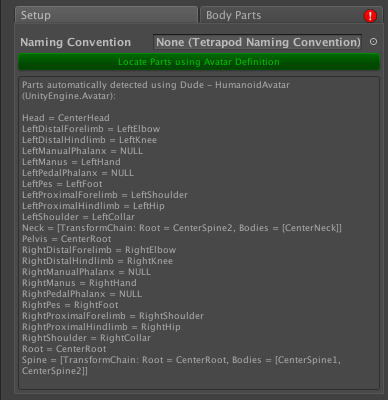 Tabs in the HumanoidRagdoll Inspector with Humanoid Avatar